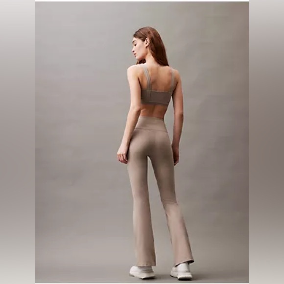 Calvin Klein Performance Embrace High Waist Flared Pants with Slits Moonrock - Picture 3 of 10